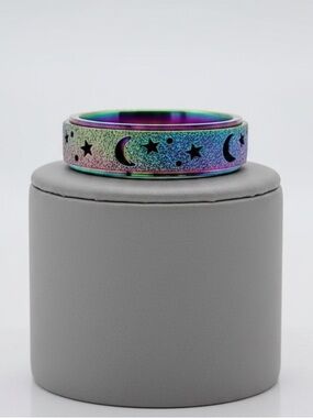 Iridescent Rainbow Moon & Star Women's Fidget Ring. New.
